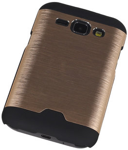 Lichte Aluminium Hardcase Hoesje voor Samsung Galaxy J1 2015 Goud