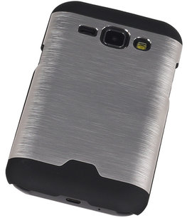Lichte Aluminium Hardcase Hoesje voor Samsung Galaxy J1 2015 Zilver