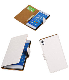Hoesje voor Sony Xperia Z4/Z3 Plus Croco Booktype Wallet Wit
