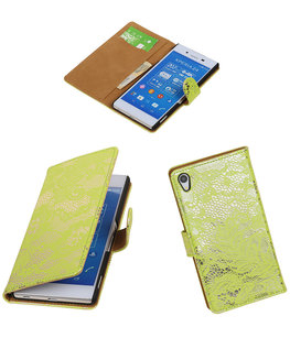 Hoesje voor Sony Xperia Z4/Z3 Plus Lace Kant Booktype Wallet Groen