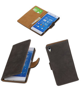 Hoesje voor Sony Xperia Z4/Z3 Plus Bark Hout Booktype Wallet Grijs