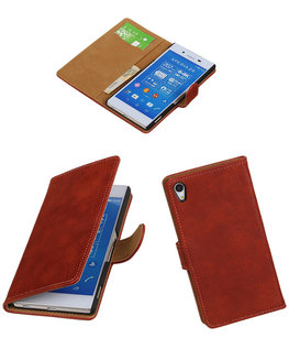 Hoesje voor Sony Xperia Z4/Z3 Plus Bark Hout Booktype Wallet Rood