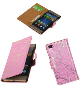 Hoesje voor Huawei P8 Lite Lace/Kant Booktype Wallet Roze