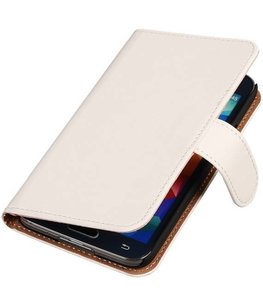 Hoesje voor Samsung Galaxy Alpha Effen Booktype Wallet Wit