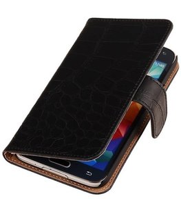 Hoesje voor Samsung Galaxy Alpha Croco Booktype Wallet Zwart