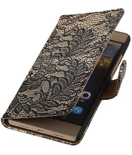 Hoesje voor Sony Xperia M4 Aqua Lace/Kant Booktype Wallet Zwart