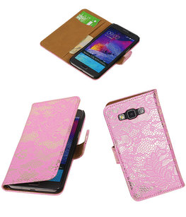 Hoesje voor Samsung Galaxy Grand Max Lace Booktype Wallet Roze