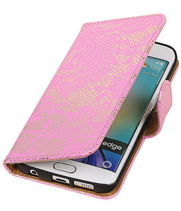 Hoesje voor Samsung Galaxy S6 Edge Lace Booktype Wallet Roze Hoesje voor Samsung Galaxy S6 Edge Lace Booktype Wallet Roze