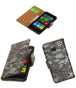 Hoesje voor Microsoft Lumia 640 Lace Booktype Wallet Zwart