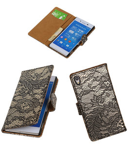 Hoesje voor Sony Xperia Z4/Z3 Plus Lace Kant Booktype Wallet Zwart