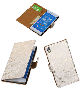 Hoesje voor Sony Xperia Z4/Z3 Plus Lace Kant Booktype Wallet Wit