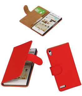 Hoesje voor Huawei Ascend P6 Effen Booktype Wallet Rood