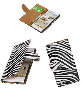 Hoesje voor Huawei Ascend P6 Zebra Booktype Wallet Wit