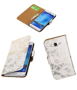Hoesje voor Samsung Galaxy J5 2015 Lace Kant Booktype Wallet Wit