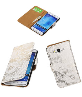 Hoesje voor Samsung Galaxy J7 2015 Lace Kant Booktype Wallet Wit
