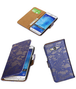 Hoesje voor Samsung Galaxy J7 2015 Lace Kant Booktype Wallet Blauw