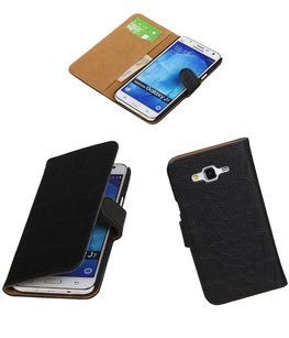 Hoesje voor Samsung Galaxy J7 2015 Croco Booktype Wallet Zwart