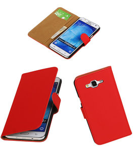 Hoesje voor Samsung Galaxy J7 2015 Effen Booktype Wallet Rood