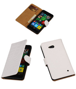Hoesje voor Microsoft Lumia 640 Crocodile Booktype Wallet Wit