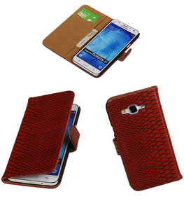 Hoesje voor Samsung Galaxy J7 2015 Snake Slang Booktype Wallet Rood