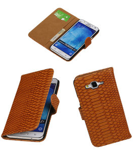 Hoesje voor Samsung Galaxy J7 2015 Snake Slang Booktype Wallet Bruin