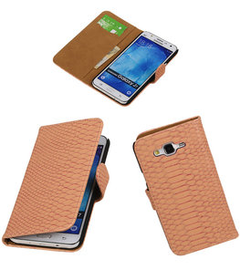 Hoesje voor Samsung Galaxy J7 2015 Snake Slang Booktype Wallet Roze