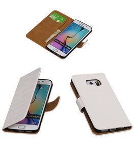 Hoesje voor Samsung Galaxy S6 Edge Krokodil Booktype Wallet Wit Hoesje voor Samsung Galaxy S6 Edge Krokodil Booktype Wallet Wit