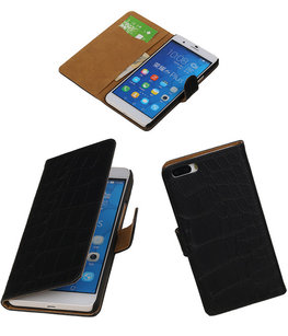 Croco Zwart Honor 6 Plus Book/Wallet Case/Cover