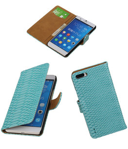 Hoesje voor Huawei Honor 6 Plus Snake Slang Booktype Wallet Turquoise