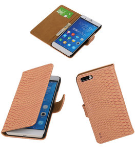 Hoesje voor Huawei Honor 6 Plus Snake Slang Booktype Wallet Roze
