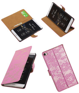 Hoesje voor Huawei P8 Max Lace Kant Booktype Wallet Roze Hoesje voor Huawei P8 Max Lace Kant Booktype Wallet Roze