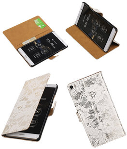 Hoesje voor Huawei P8 Max Lace Kant Booktype Wallet Wit Hoesje voor Huawei P8 Max Lace Kant Booktype Wallet Wit