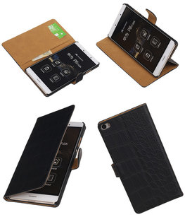 Hoesje voor Huawei P8 Max Croco Booktype Wallet Zwart Hoesje voor Huawei P8 Max Croco Booktype Wallet Zwart