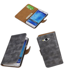 Hoesje voor Samsung Galaxy J7 2015 Booktype Wallet Mini Slang Grijs