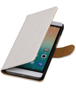 Hoesje voor Huawei Honor 7i - Croco Booktype Wallet Wit