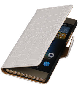 Hoesje voor Huawei G8 - Croco Booktype Wallet Wit