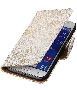 Hoesje voor Samsung Galaxy J2 2015 - Wit Lace Booktype Wallet