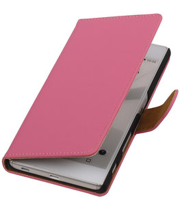 Hoesje voor Sony Xperia C5 Ultra - Effen Roze Booktype Wallet