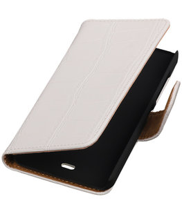 Hoesje voor Microsoft Lumia 430 Croco Booktype Wallet Wit