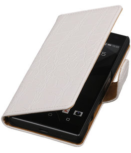 Hoesje voor Sony Xperia Z5 Compact - Croco Wit Booktype Wallet