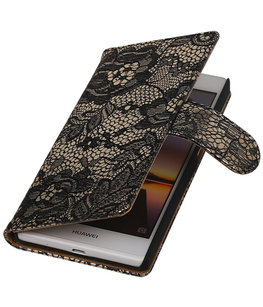 Hoesje voor Huawei Ascend P7 - Lace Zwart Booktype Wallet