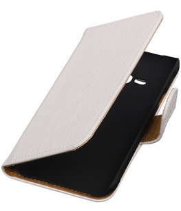 Hoesje voor Samsung Galaxy J1 Ace - Krokodil Wit Booktype Wallet Hoesje voor Samsung Galaxy J1 Ace - Krokodil Wit Booktype Wallet