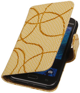 Geel Basketbal Hoesje voor Samsung Galaxy J1 2015 Booktype Wallet Cover Geel Basketbal Hoesje voor Samsung Galaxy J1 2015 Booktype Wallet Cover