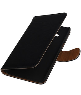 Zwart Echt Leer Booktype Hoesje voor Samsung Galaxy On5 Wallet Cover