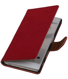 Roze Echt Leer Booktype Hoesje voor Sony Experia Z5 Wallet Cover