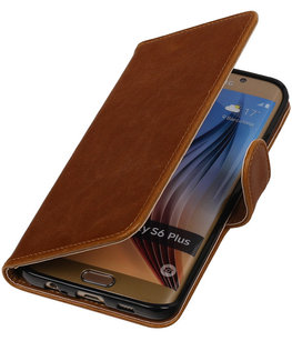 Bruin Pull-Up PU Hoesje voor Samsung Galaxy S6 Edge Plus Booktype Wallet Cover