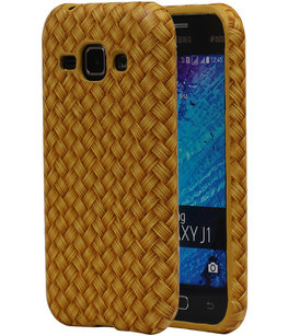 Goud Geweven Hout Design TPU Cover Case voor Hoesje voor Samsung Galaxy J1 2015 Goud Geweven Hout Design TPU Cover Case voor Hoesje voor Samsung Galaxy J1 2015