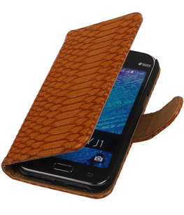Bruin Slangen / Snake Design Book Cover Hoesje voor Samsung Galaxy J1 2015 Bruin Slangen / Snake Design Book Cover Hoesje voor Samsung Galaxy J1 2015