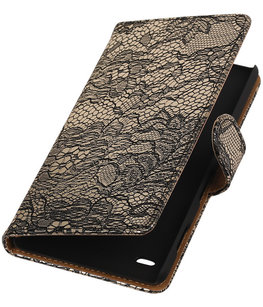 Hoesje voor Sony Xperia C4 Lace Kant Booktype Wallet Zwart
