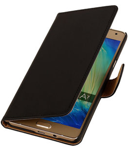 Zwart Effen Booktype Hoesje voor Samsung Galaxy A7 2015 Wallet Cover